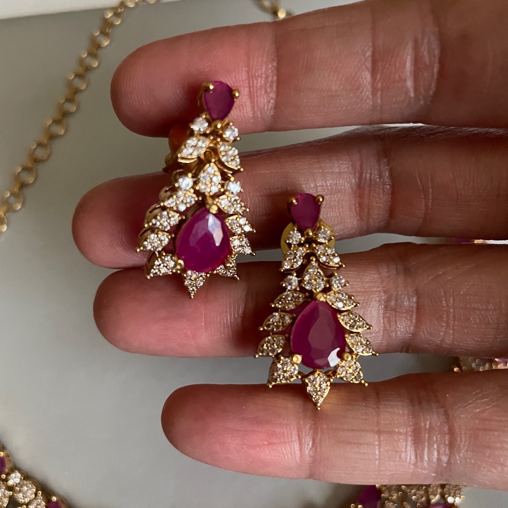 Gold-Tone Pink Teardrop Crystal Drop Earrings